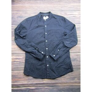 Topman Mens Size Medium Navy Blue Button Down Long Sleeve Shirt Preowned